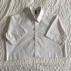 White Cotton Cropped Button Down Shirt